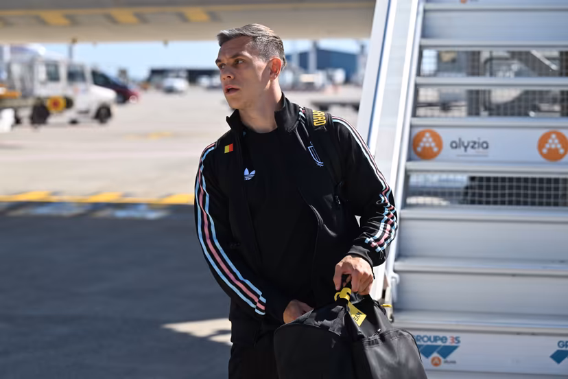 Belgium's Leandro Trossard pictured at the arrival of Belgian national soccer team the Red Devils at Brussels Airport in Zaventem on Sunday 12 July 2026. The Red Devils are home after a defeat in 1/8 Finals against Spain at the FIFA World Cup 2026, in the United States, Canada and Mexico. BELGA PHOTO EMILE WINDAL