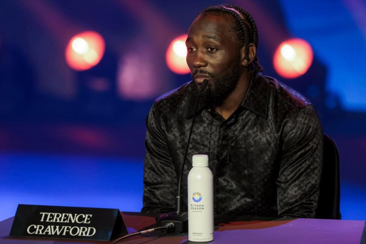 US Boxer Terence Crawford gives a press conference in Riyadh on June 20, 2025 ahead of his super-middleweight title fight against Canelo Alvarez. Fayez NURELDINE / AFP
