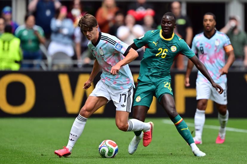 Belgium's Charles De Ketelaere and Senegal's Pape Gueye fight for the ball during a soccer game between Belgian national team Red Devils and Senegal, on Wednesday 01 July 2026, at the Seattle Field, in Seattle, a 1/16 finals game in the FIFA World Cup 2026. BELGA PHOTO DIRK WAEM