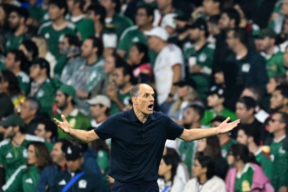 England's German head coach Thomas Tuchel gestures during the 2026 World Cup round of 16 football match between Mexico and England at the Mexico City Stadium in Mexico City on July 5, 2026. Yuri CORTEZ / AFP
