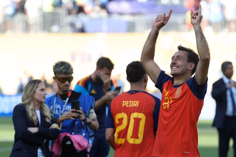 Spain's forward #21 Mikel Oyarzabal celebrates after winning the 2026 World Cup football tournament final match between Spain and Argentina at the New York/New Jersey Stadium in East Rutherford on July 19, 2026. Odd ANDERSEN / AFP