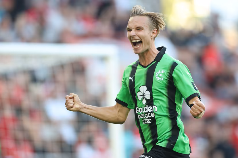 Cercle's Christiaan Ravych celebrates after scoring during a soccer match between Standard de Liege and Cercle Brugge, Saturday 8 August 2026 in Liege, on day 1 of the 2026-2027 'Jupiler Pro League' first division of the Belgian championship. BELGA PHOTO BRUNO FAHY
