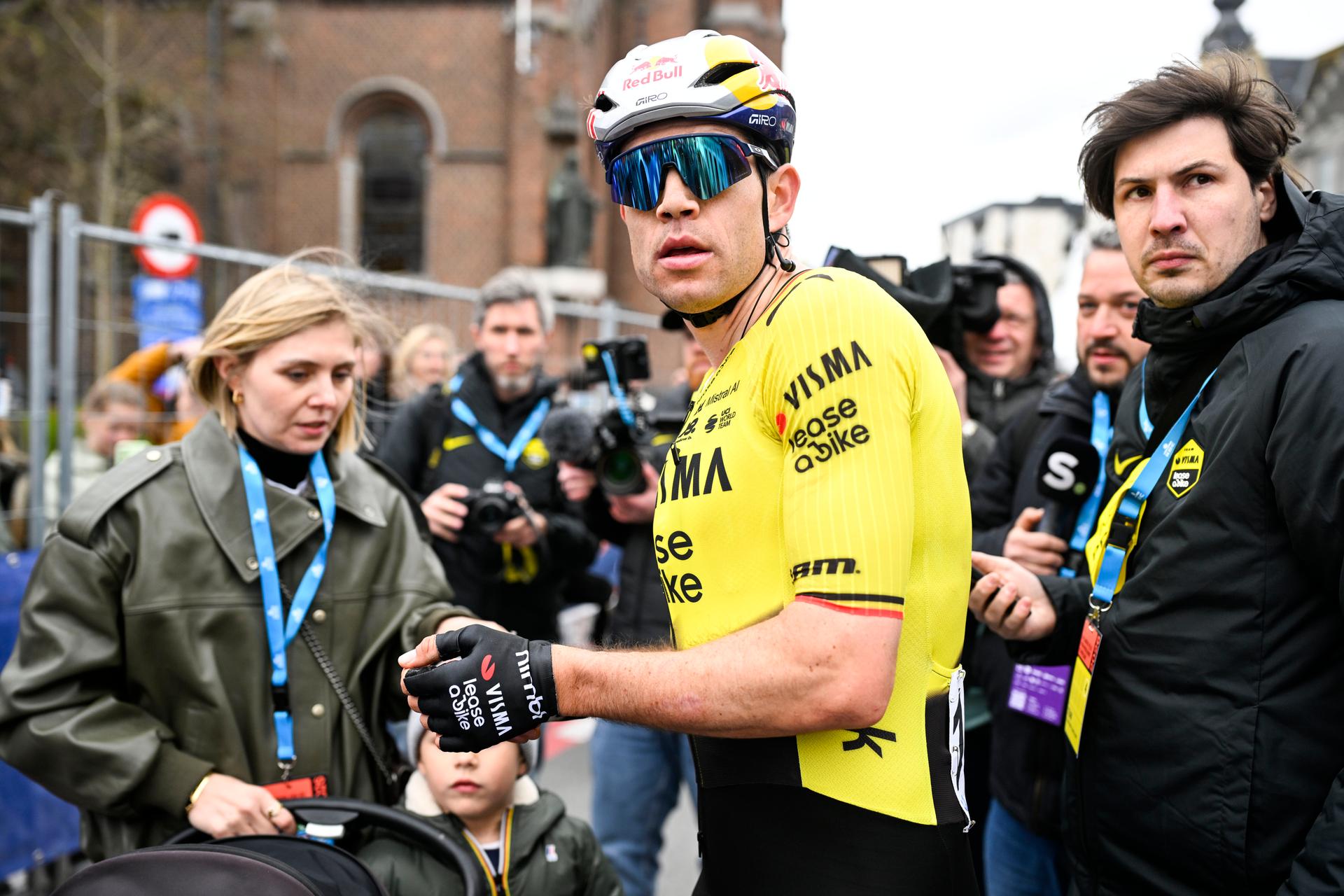 Belgian Wout van Aert of Team Visma-Lease a Bike pictured after the men elite 'Middelkerke-Wevelgem - In Flanders Fields' one day cycling race, 240.8 km from Middelkerke to Wevelgem, on Sunday 29 March 2026. BELGA PHOTO JASPER JACOBS