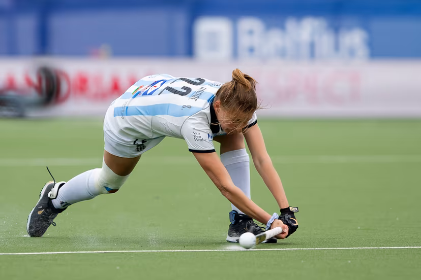 Gantoise's Stephanie Vanden Borre pictured in action during a women hockey game between Gantoise and Dragons, the women first leg of the final of the play-offs of the Belgian first division hockey championship, Saturday 08 May 2021 in Antwerp. BELGA PHOTO KRISTOF VAN ACCOM