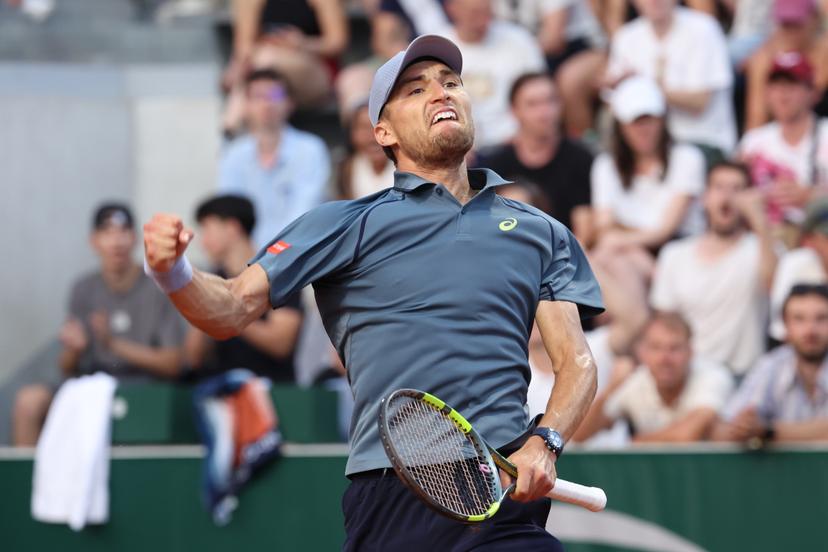Belgian Raphael Collignon reacts after winning a point during a third round match between Italian Arnaldi and Belgian Collignon, in the men's singles at the Roland Garros French Open tennis tournament, in Paris, France, Saturday 30 May 2026. This year's tournament takes place from 18 May to 07 June. BELGA PHOTO VIRGINIE LEFOUR