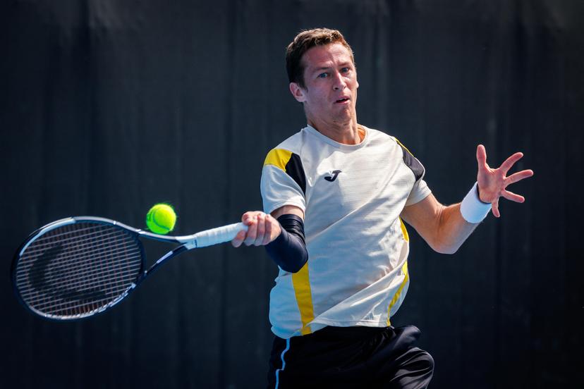 Belgium's Kimmer Coppejans pictured in action during a third round qualifying match in the men's singles against USA's Svajda at the Australian Open, Melbourne Park, Melbourne on Thursday 15 January 2026. BELGA PHOTO PATRICK HAMILTON --- BENELUX ONLY ---