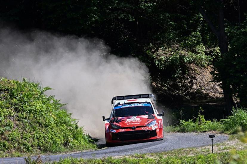 Takamoto Katsuta of Japan and his co-driver Aaron Johnston of Ireland drive their Toyota GR Yaris Rally1 during the SS11 Ena section of the Rally Japan, the 7th round of the FIA World Rally Championships in Toyota city, Aichi prefecture on May 30, 2026. Toshifumi KITAMURA / AFP
