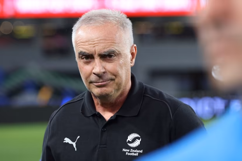 New Zealand's coach Darren Bazeley looks on during the international friendly football match between New Zealand and Chile at Eden Park in Auckland on March 30, 2026. Michael Bradley / AFP
