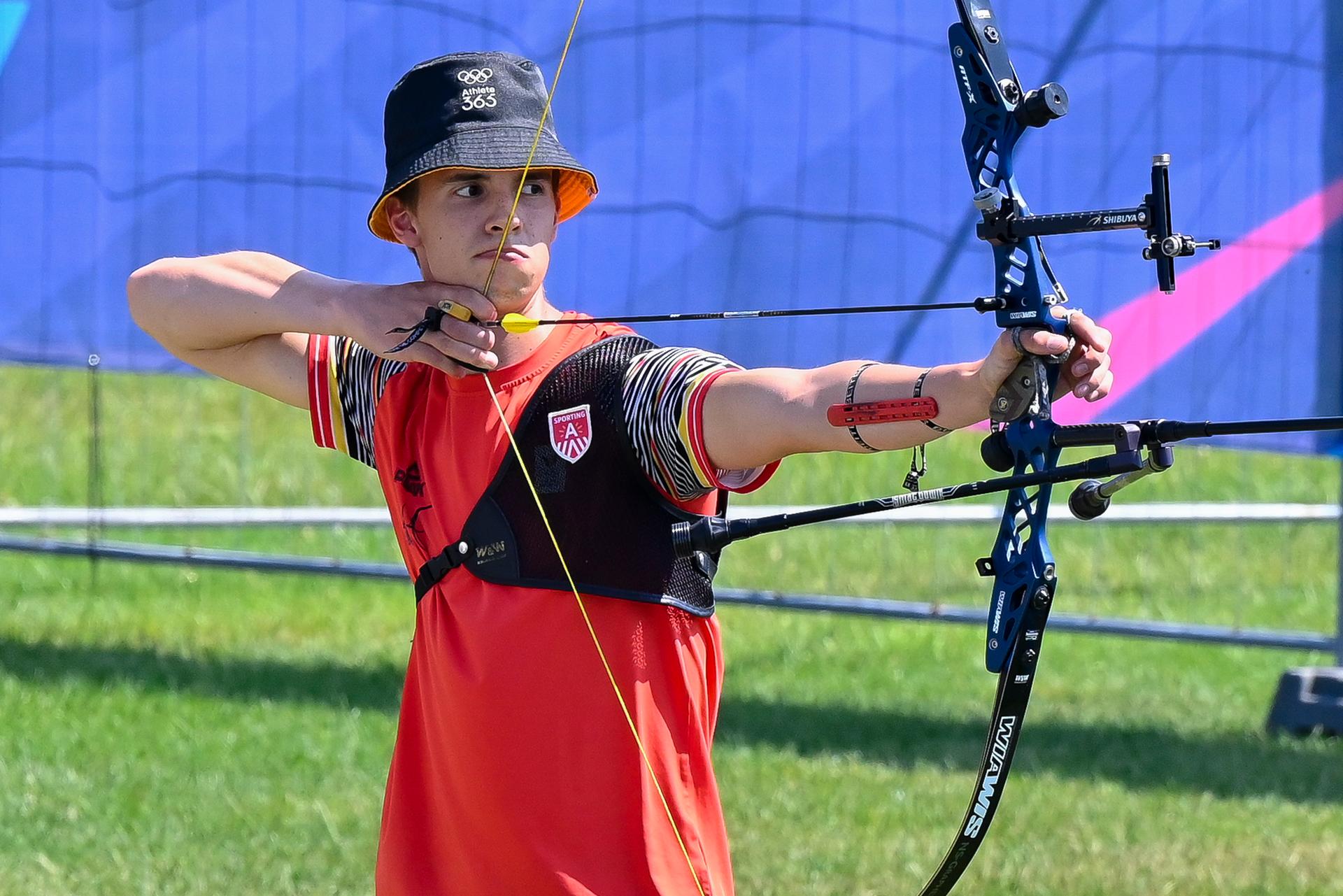 Archery shooter Jarno De Smedt pictured in action during the men's recurve individual 1/16 eliminations archery event at the European Games in Krakow, Poland on Monday 26 June 2023. The 3rd European Games, informally known as Krakow-Malopolska 2023, is a scheduled international sporting event that will be held from 21 June to 02 July 2023 in Krakow and Malopolska, Poland. BELGA PHOTO TEAM BELGIUM