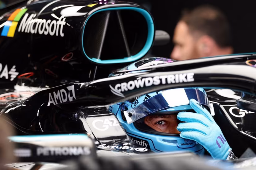 Mercedes' British driver George Russell prepares hilself for the second practice session at the Circuit de Catalunya ahead of the Catalonia Formula One Grand Prix in Montmelo, on the outskirts of Barcelona on June 12, 2026. Lluis GENE / AFP
