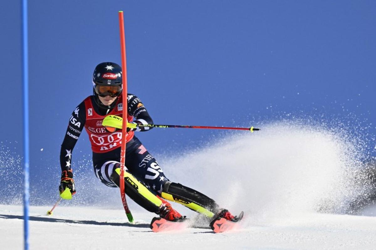 US' Mikaela Shiffrin competes in the first run of the Women's Slalom race during the FIS Ski World Cup event in Are, Sweden, on March 15, 2026. Pontus LUNDAHL / TT News Agency / AFP