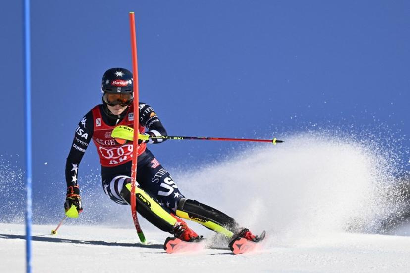 US' Mikaela Shiffrin competes in the first run of the Women's Slalom race during the FIS Ski World Cup event in Are, Sweden, on March 15, 2026. Pontus LUNDAHL / TT News Agency / AFP