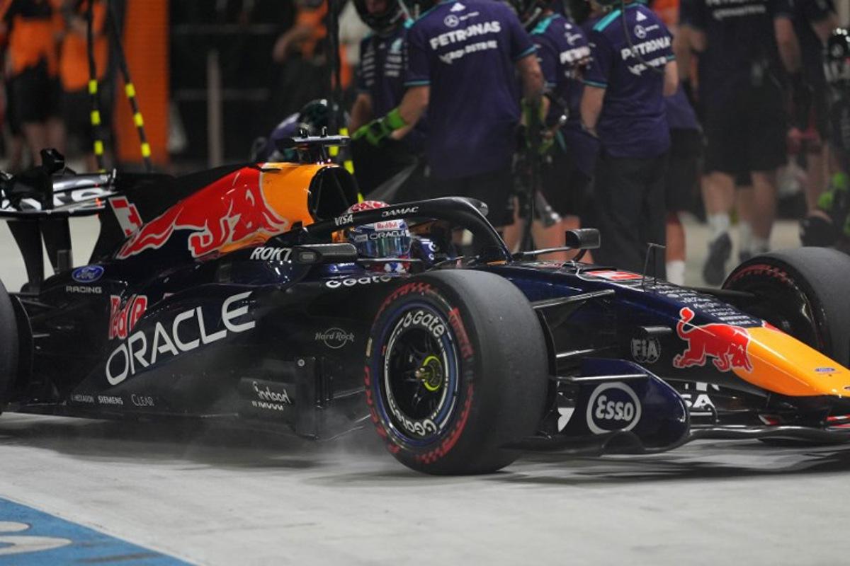 Red Bull Racing's Dutch driver Max Verstappen drives into the pit lane during the qualifying session ahead of the Formula One Singapore Grand Prix at the Marina Bay Street Circuit in Singapore on October 10, 2026. Ng Han Guan / POOL / AFP