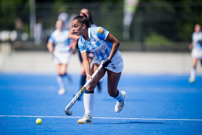 Gantoise's Ambre Ballenghien pictured in action during a hockey game between Royal Leopold Club and Gantoise, Saturday 31 May 2025 in Gent, the finals of the 'Dr. Oetker Cup'. Launched in the 2024-2025 season, the new Dr. Oetker Hockey Cup brings together all teams playing in the Belgian League, regardless of their division. BELGA PHOTO JASPER JACOBS